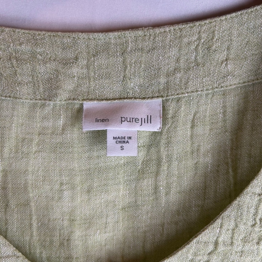 Pure Jill J Jill Womens Small Green 100% Linen Tunic Top V-Neck Coastal Grandma - Picture 3 of 8